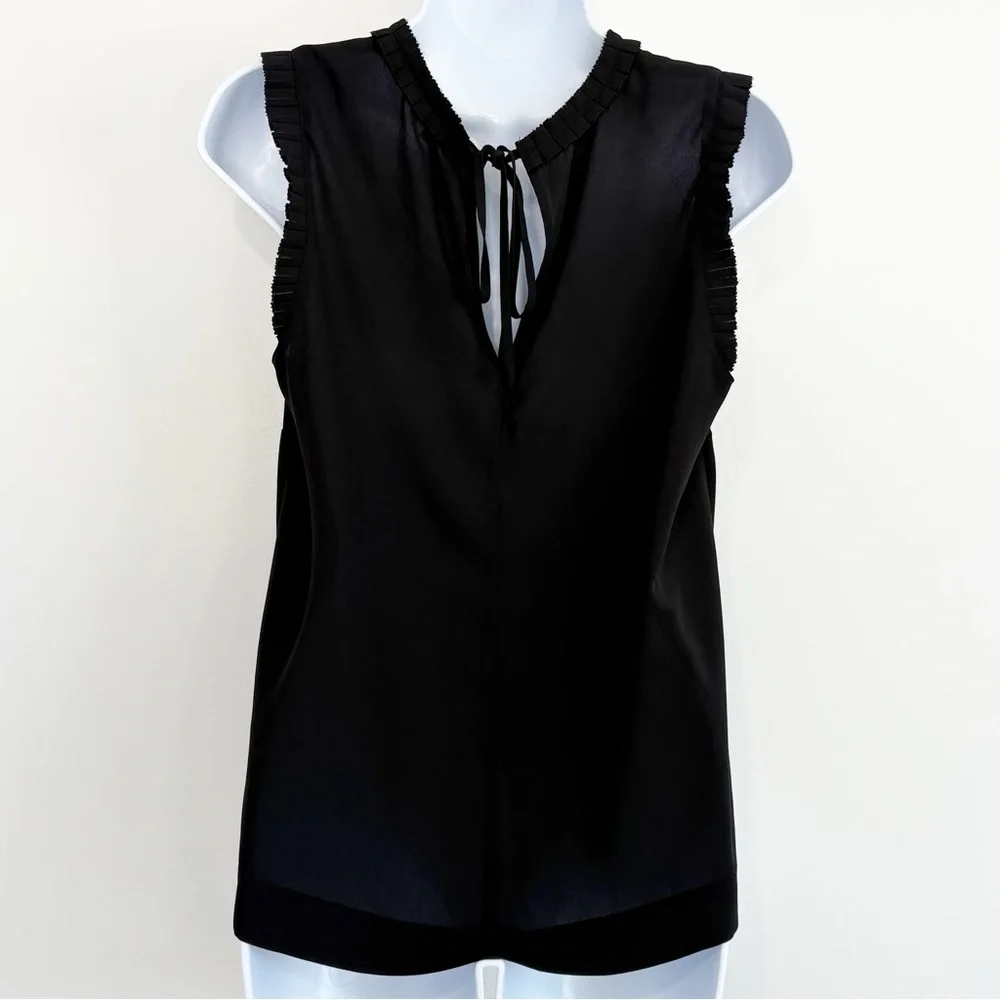 J.CREW Black Ruffle Neck Tie Back Sleeveless Blouse Workwear Size 8